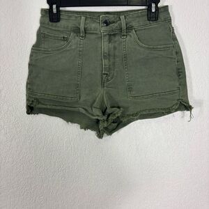 Good American High Waisted Green Denim Cut Off Jean Shorts Size 26